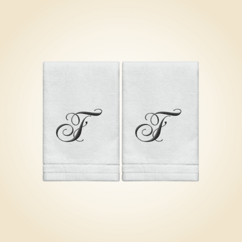2 White Towels with Black Letter F