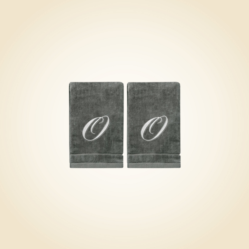 2 Dark Gray Towels with Silver Letter O