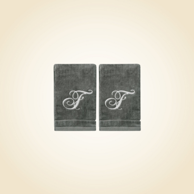 2 Dark Gray Towels with Silver Letter F