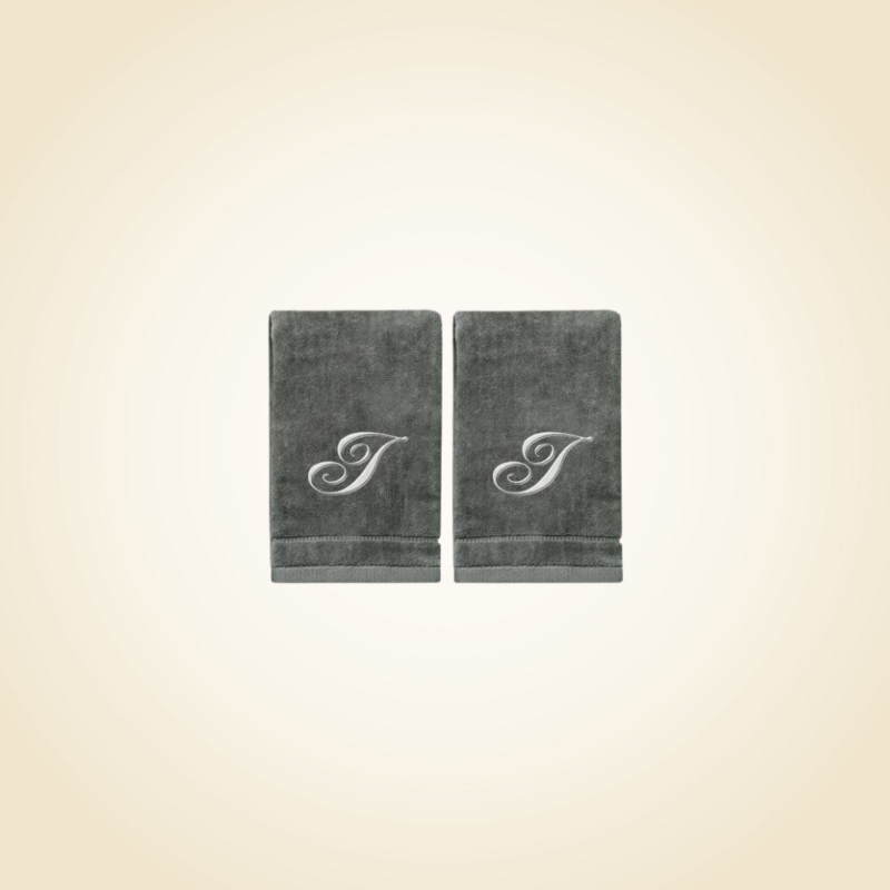 2 Dark Gray Towels with Silver Letter I