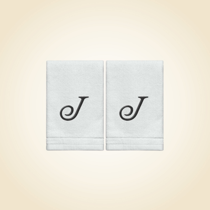 2 White Towels with Black Letter J
