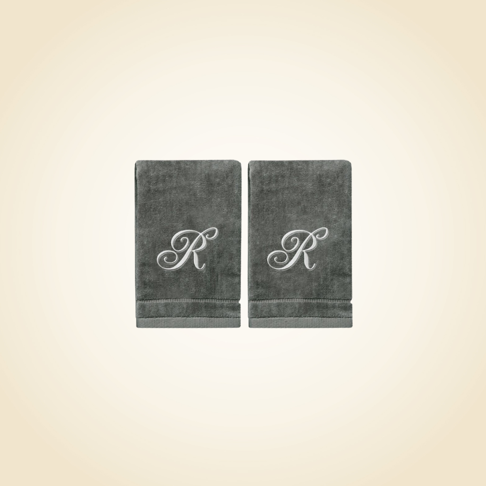 2 Dark Gray Towels with Silver Letter R