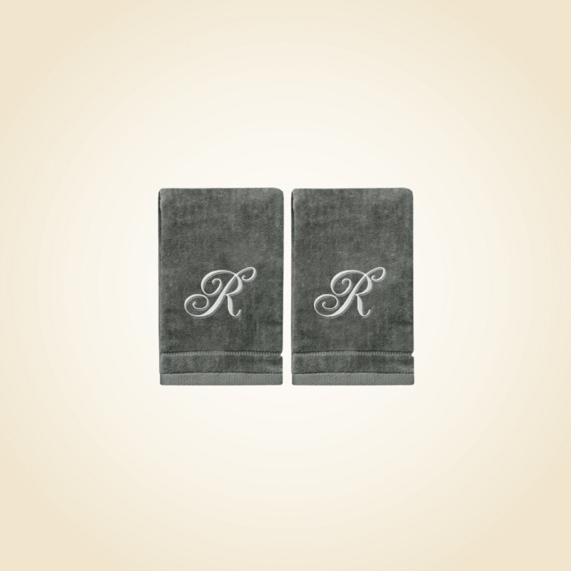 2 Dark Gray Towels with Silver Letter R
