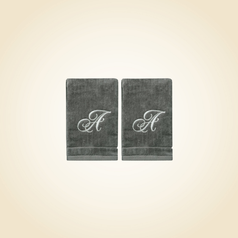 2 Dark Gray Towels with Silver Letter A