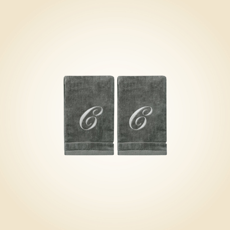 2 Dark Gray Towels with Silver Letter C