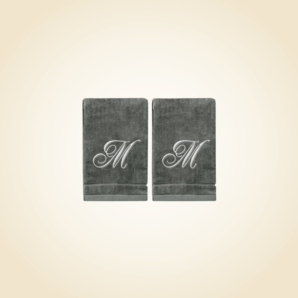 2 Dark Gray Towels with Silver Letter M