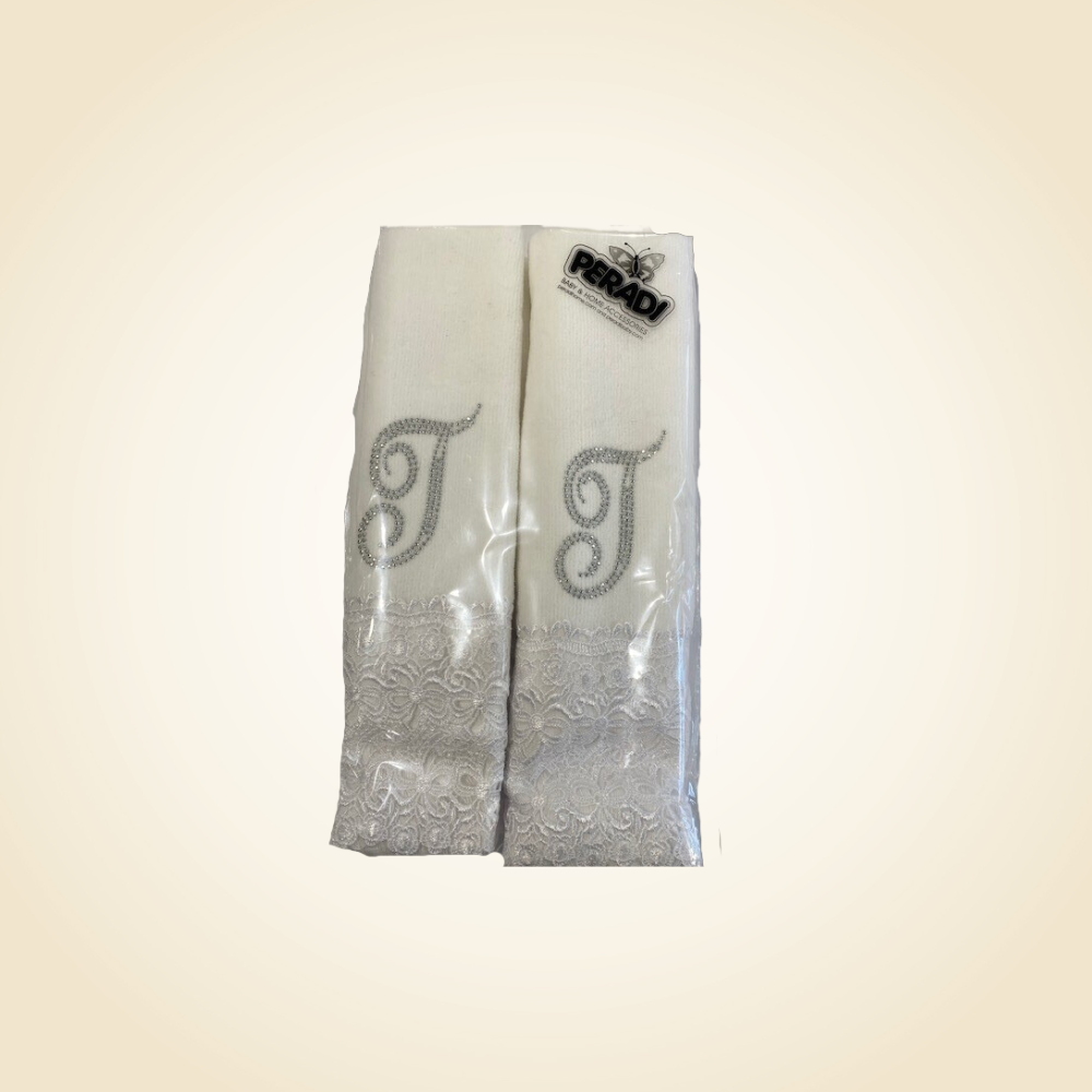 2 White Towels with Diamonds Letter T