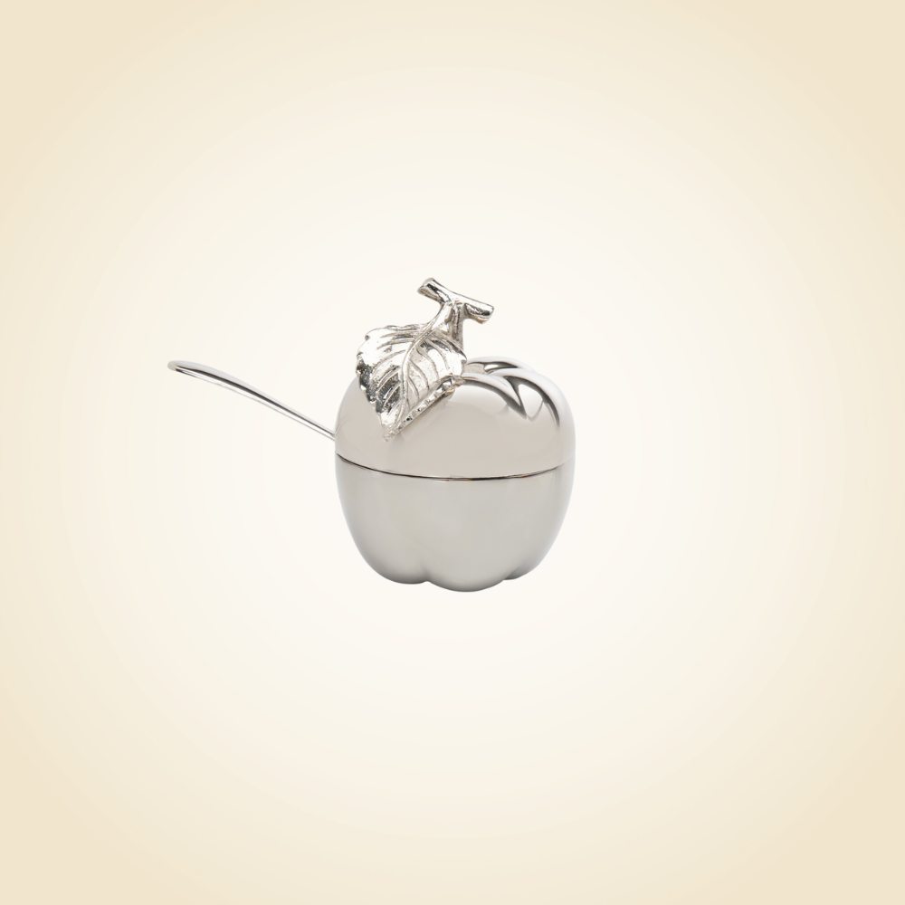 Nickel Apple Honey jar W/ Spoon
