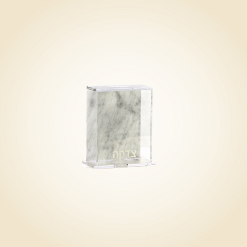 Lucite tzedakah Box Back Marble