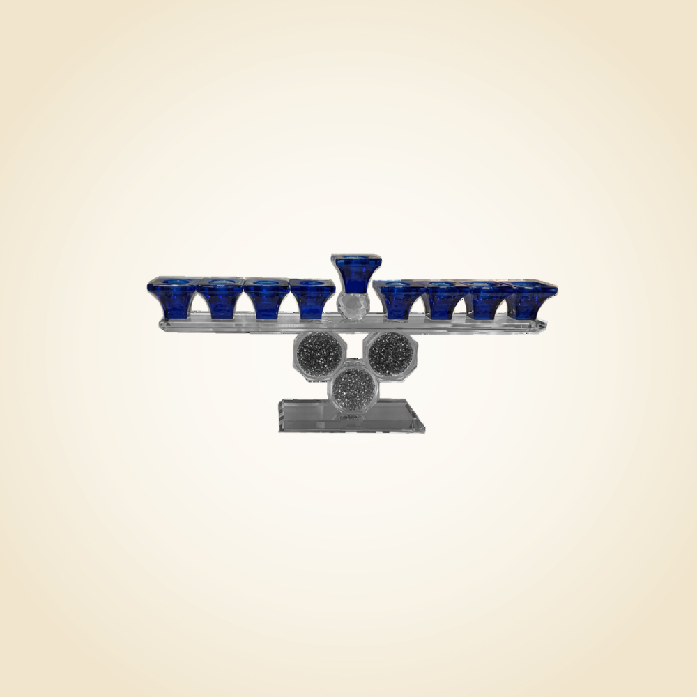 Crystal Menorah With Silver Diamond Circles