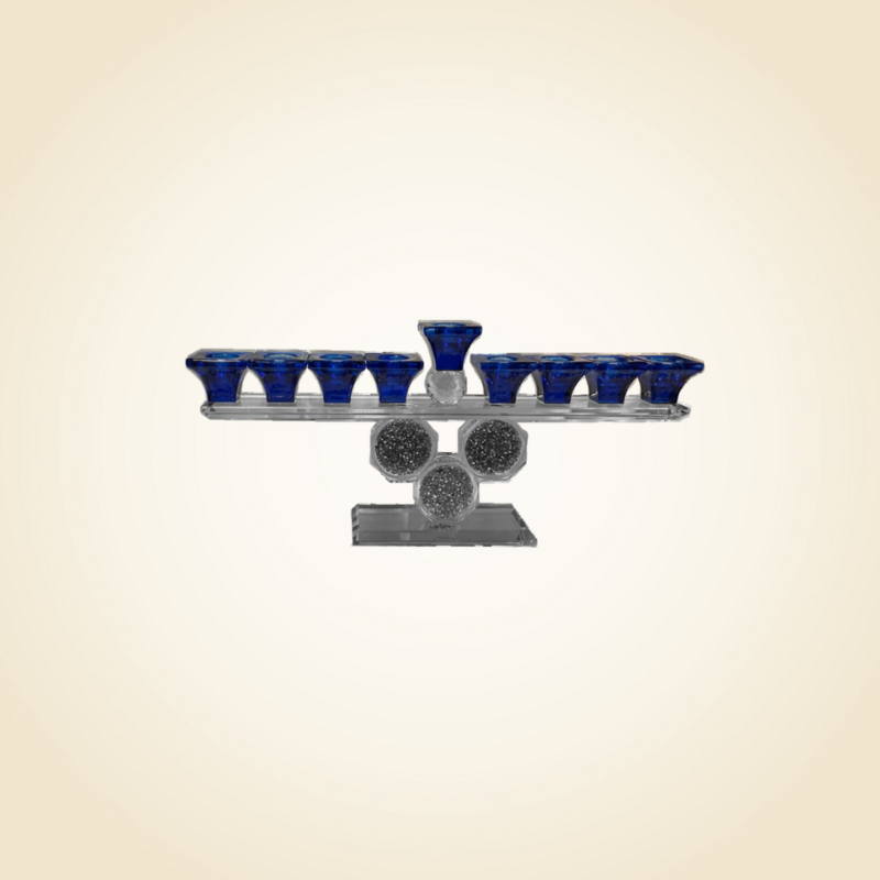 Crystal Menorah With Silver Diamond Circles