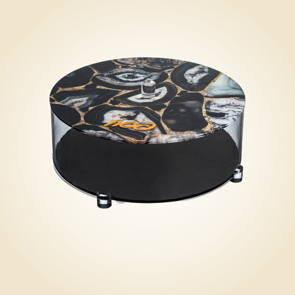 Black &amp; Gold Agate Lucite Matzah Box