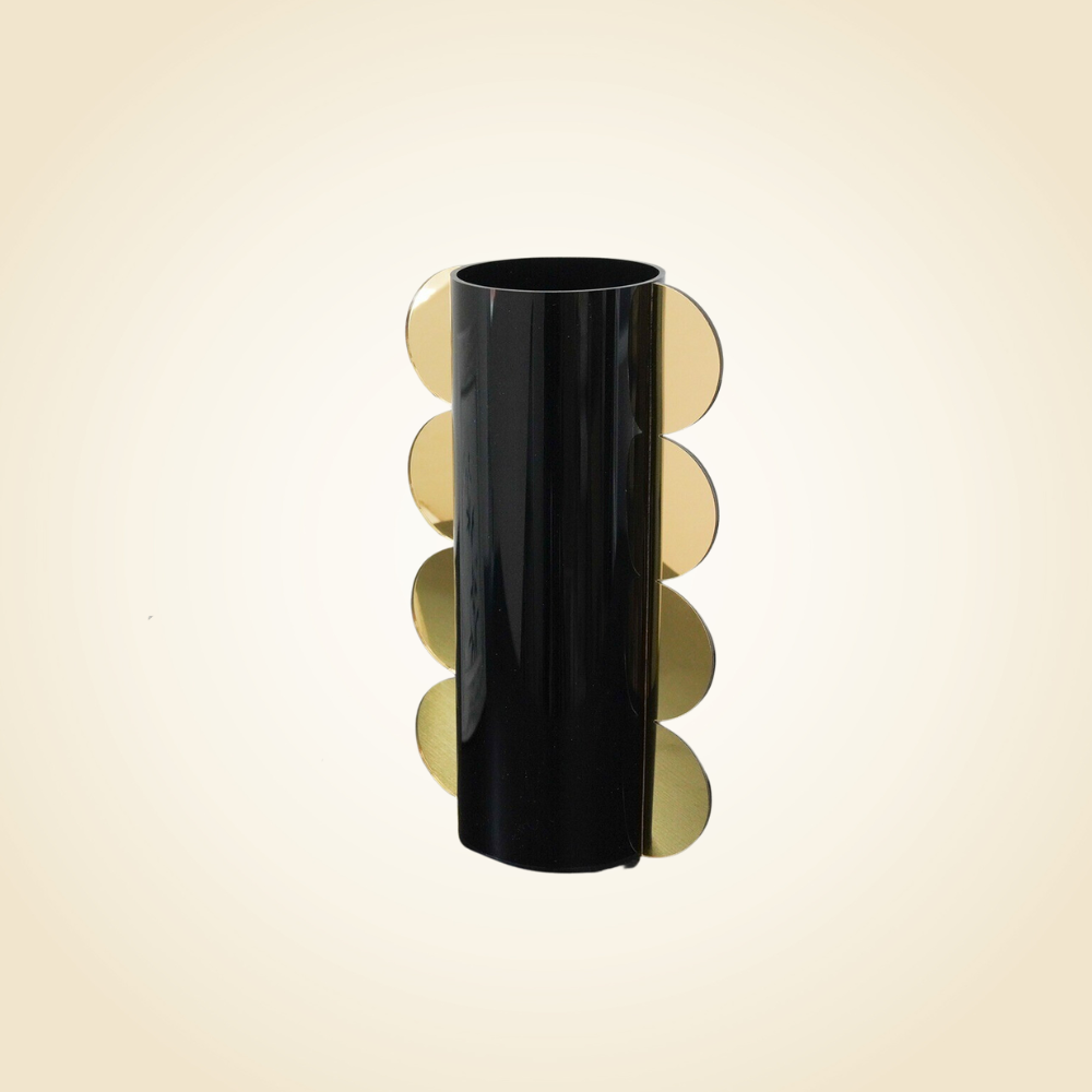 Lucite Gold Mirror Accented Black Vase