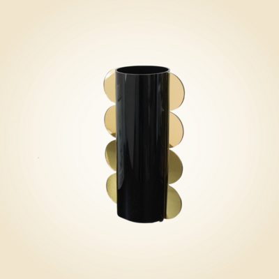 Lucite Gold Mirror Accented Black Vase
