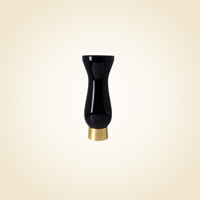Black Glass Vase with Gold Base 12 inch