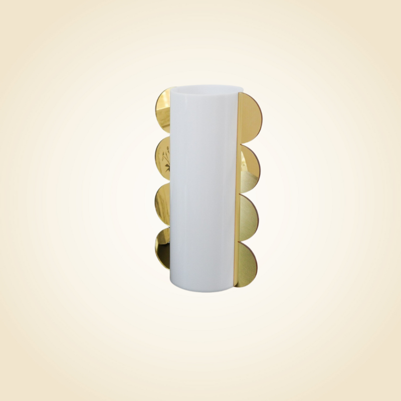 Lucite Gold Mirror Accented White Vase