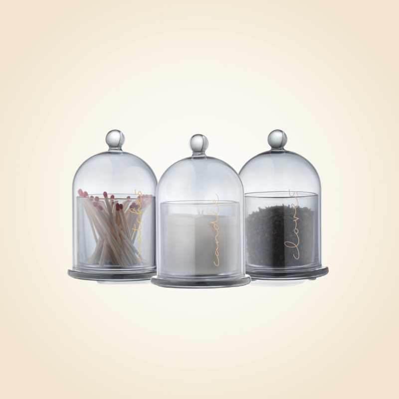 Bell Dome Glass Havdalah Set Smoke &amp; Gold Set of 3