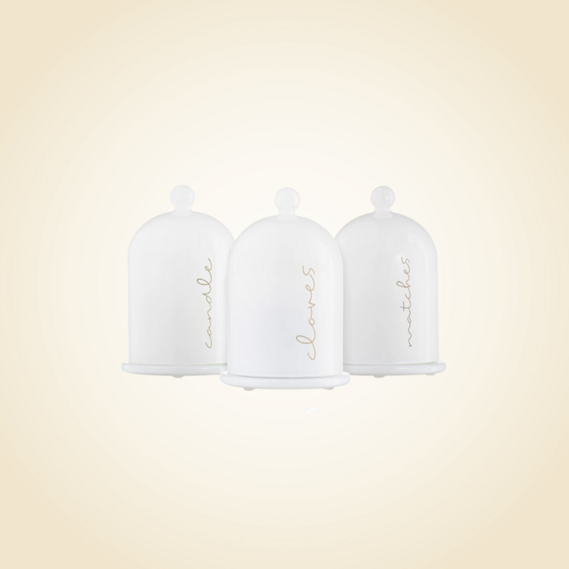 Bell Dome Glass Havdala Set White &amp; Gold Set of 3