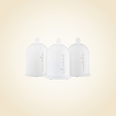 Bell Dome Glass Havdala Set White & Gold Set of 3