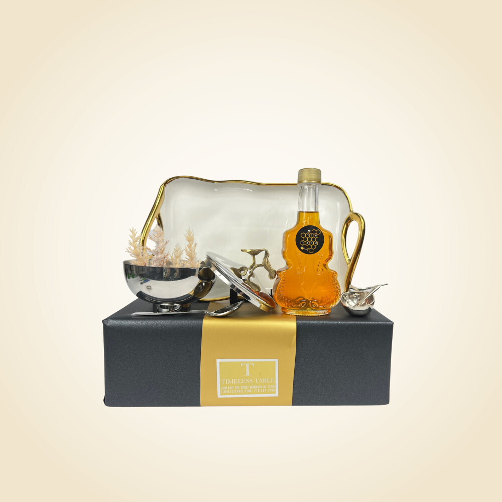RH 2023 White &amp; Gold Tray w Mayfair Honey Dish