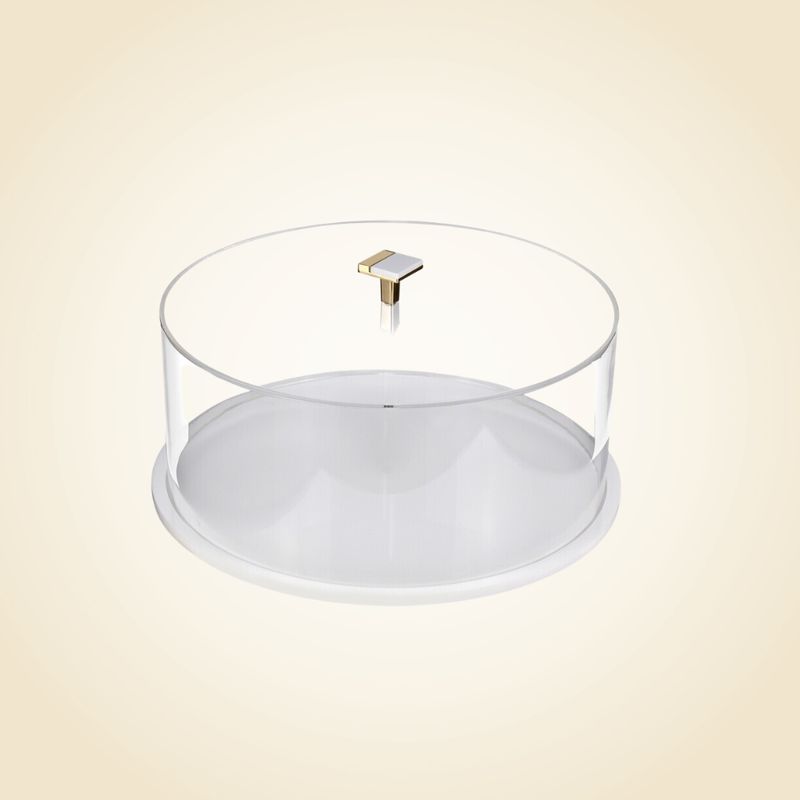 Clear Round Acrylic Cake Dome with Gold Handle