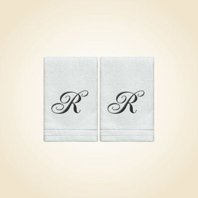 2 White Towels with Black Letter R