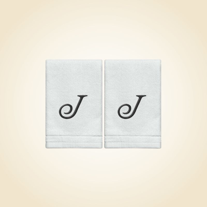 2 White Towels with Black Letter J