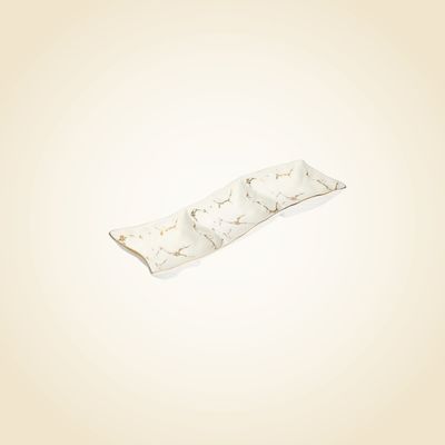 White 3 Sectional Platter With Gold Design