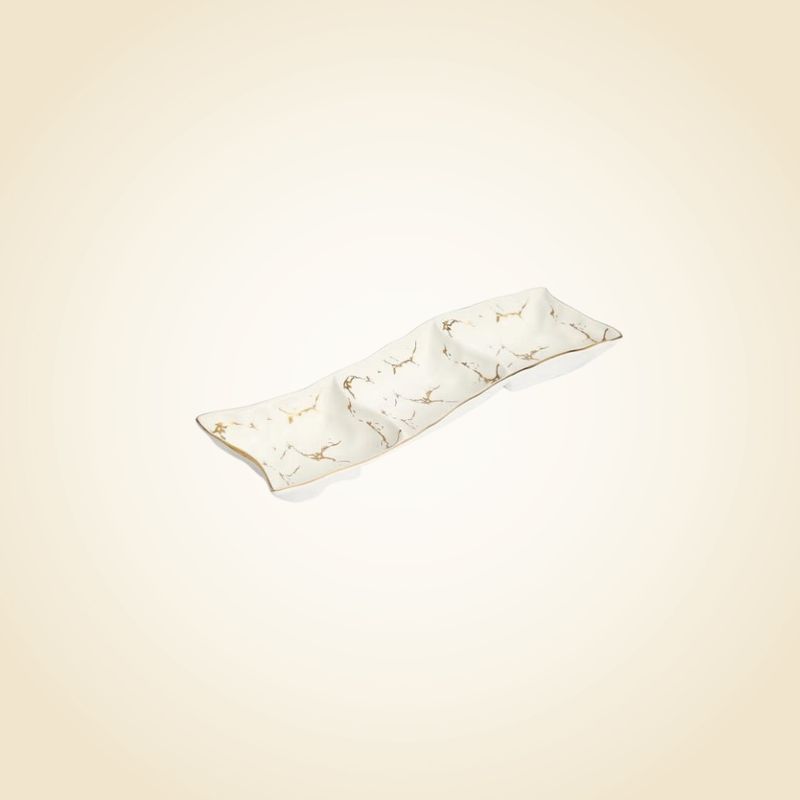 White 3 Sectional Platter With Gold Design