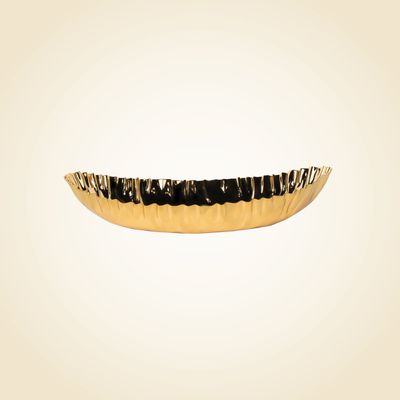 Crumpled Edge Gold Oval Bowl 14 x 7