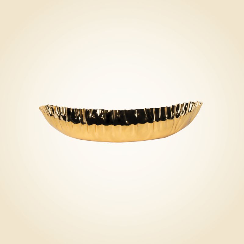 Crumpled Edge Gold Oval Bowl 14 x 7