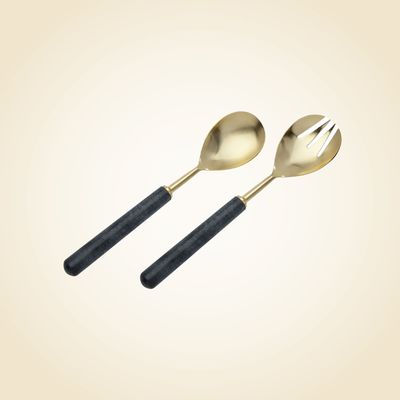 2 Pc Stone Dust Gold Salad Servers