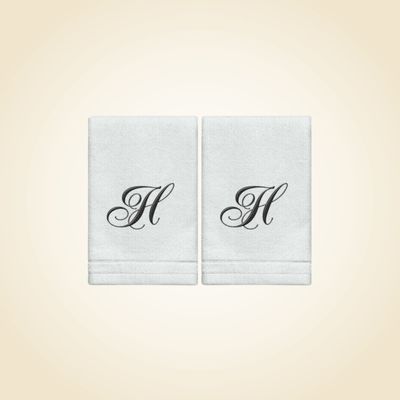 2 White Towels with Black Letter H