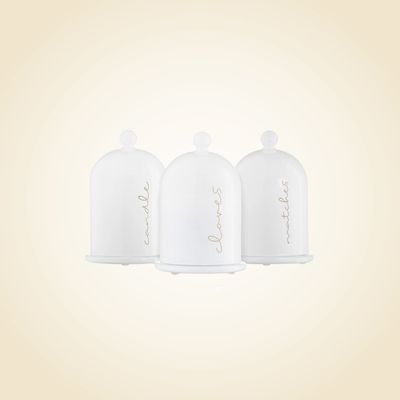 Bell Dome Glass Havdala Set White &amp; Gold Set of 3