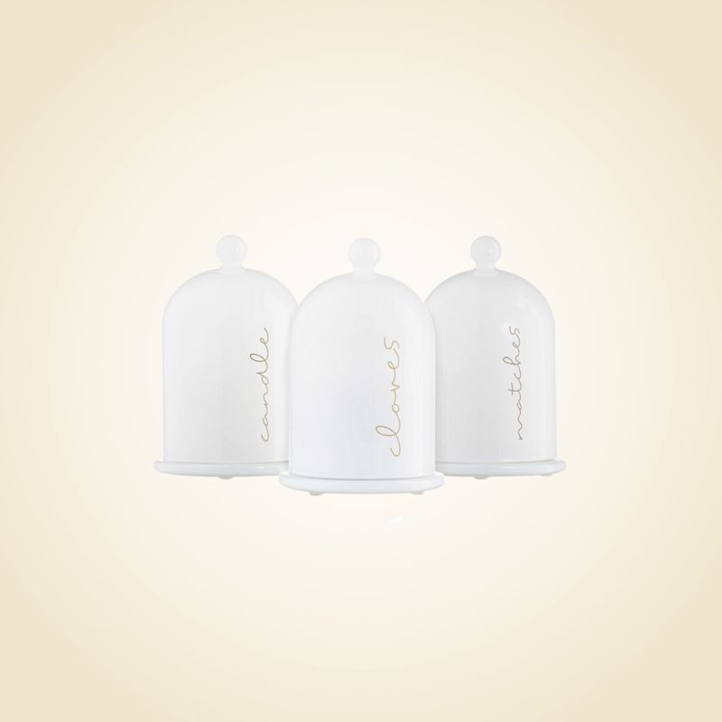 Bell Dome Glass Havdala Set White &amp; Gold Set of 3