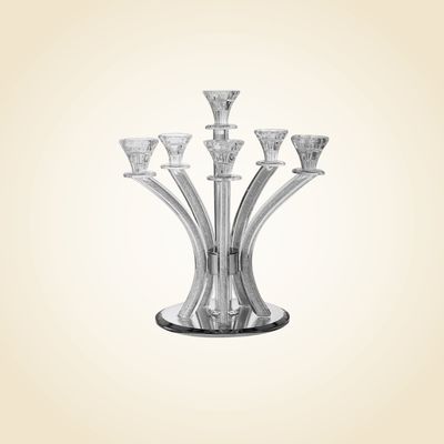 Crystal Filled 6 Branch Candelabra on Mirror Base