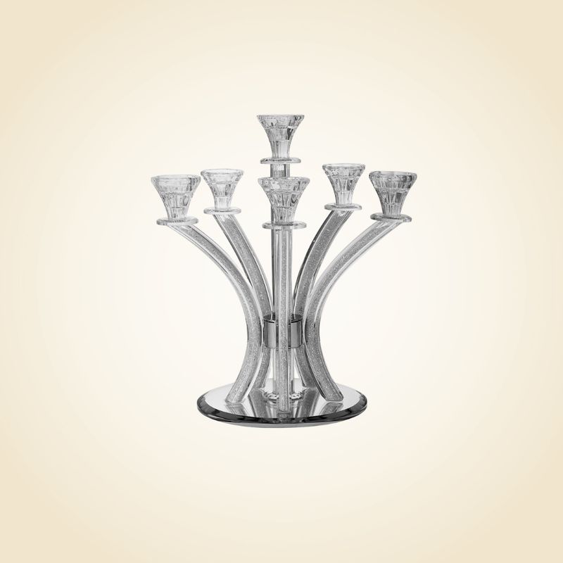 Crystal Filled 6 Branch Candelabra on Mirror Base