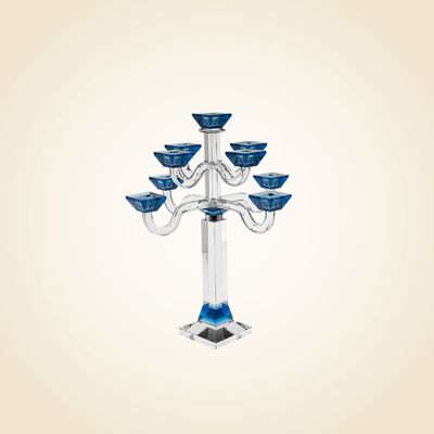 Blue Crystal SS Square 9 Branch Candelabra