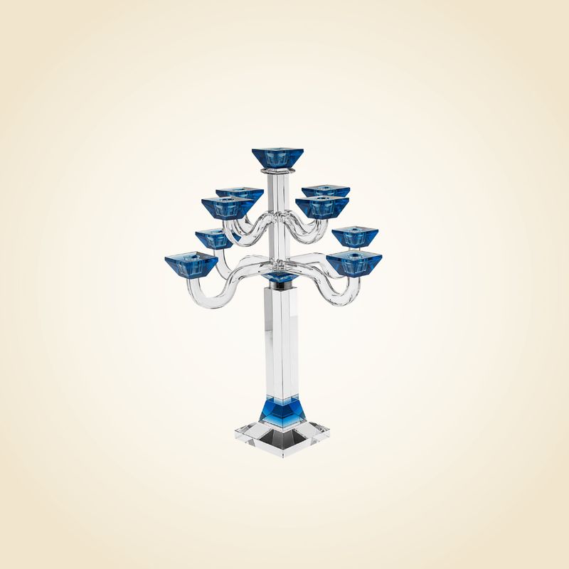 Blue Crystal SS Square 9 Branch Candelabra
