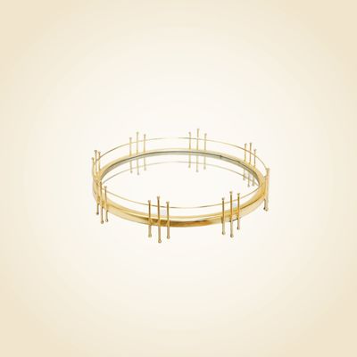 Round Tray With Gold Straight Cut Design