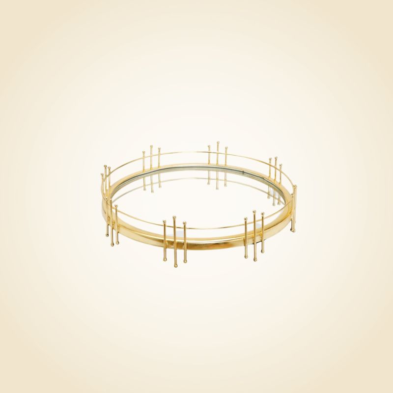 Round Tray With Gold Straight Cut Design