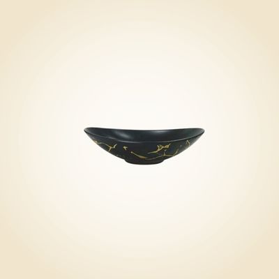 Matte Black w/ Gold Marble Oval Bowl
