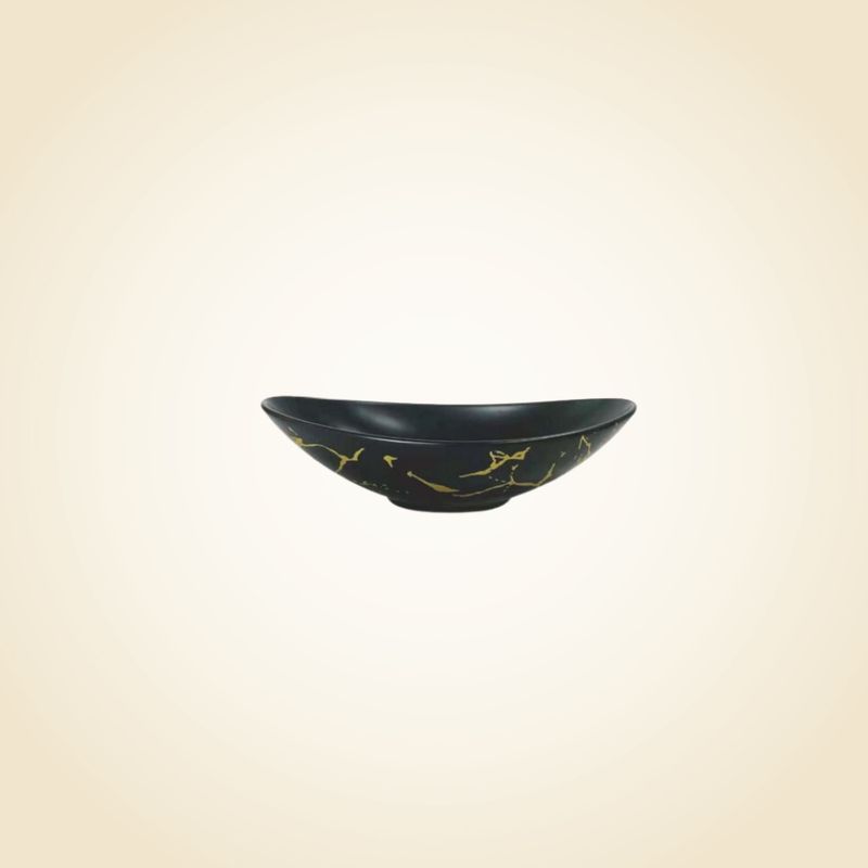 Matte Black w/ Gold Marble Oval Bowl