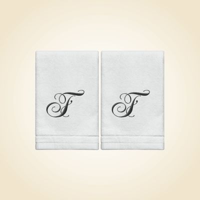 2 White Towels with Black Letter F