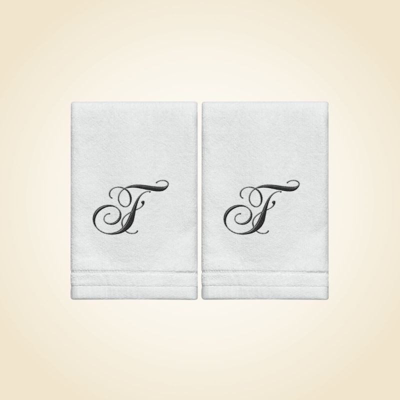 2 White Towels with Black Letter F