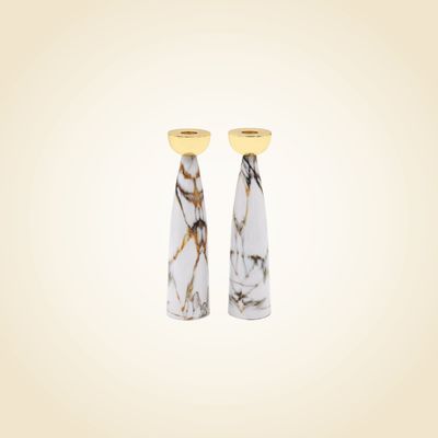 White Gold Marble Candlesticks
