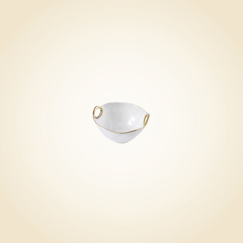 White &amp; Gold Handle Small Bowl
