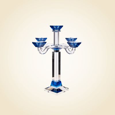 Large Blue Crystal 5 Branch Candelabra