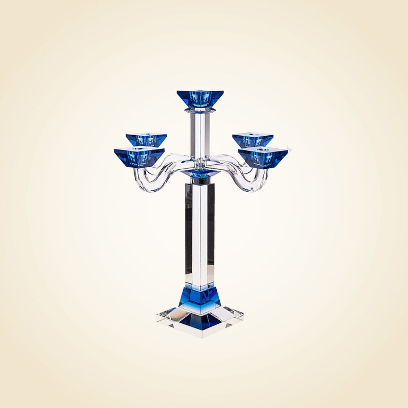 Large Blue Crystal 5 Branch Candelabra
