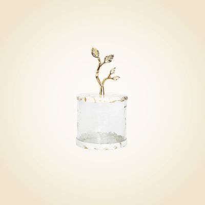 Small Marble Lucite Canister With Leaf Handle